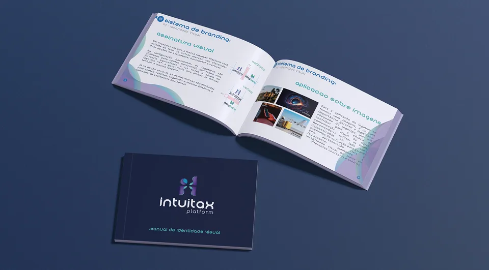 Páginas do brandbook Intuitax com diretrizes de identidade