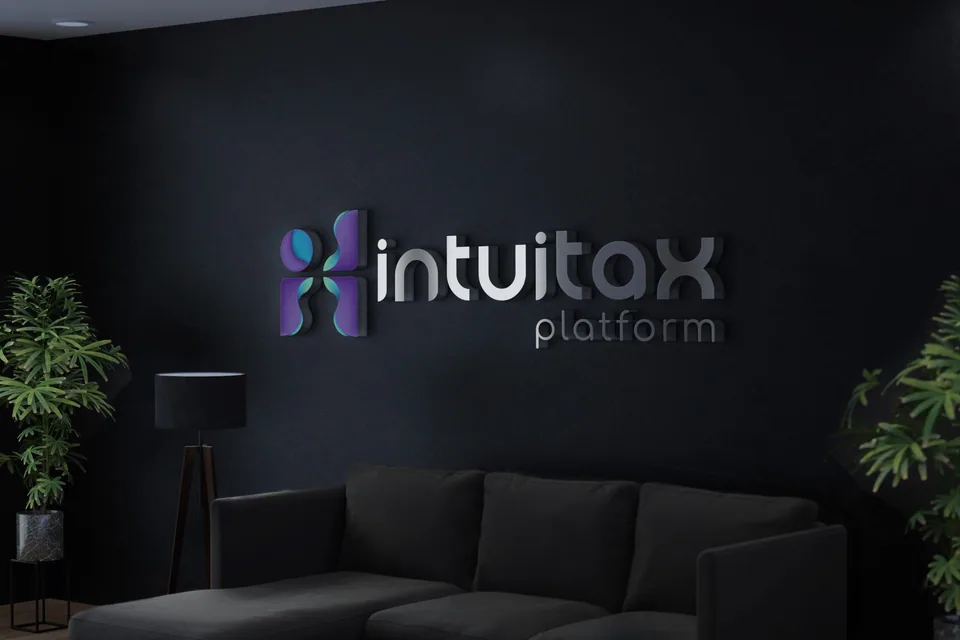 Logotipo da Intuitax aplicado em peça de apresentação